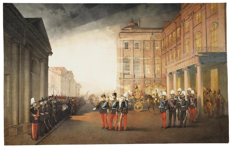 Parade in front of the Anichkov Palace in Petersburg de Mihaly von Zichy