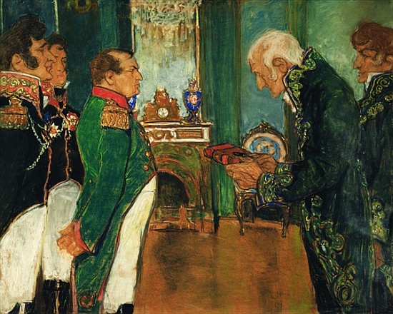 Jean-Baptiste de Lamarck handing the book ''Zoological Philosophy'' to Emperor Napoleon Bonaparte de Mikhail Dmitrievich Ezuchevsky
