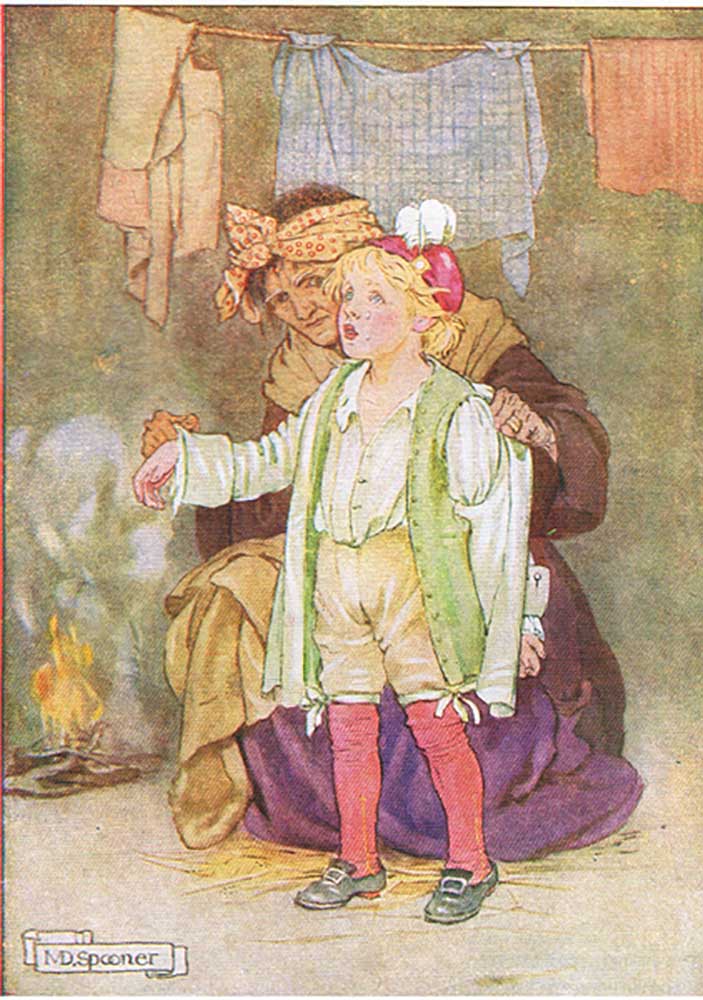They stripped him of his velvet and feathers and lace (from the story Edwy and the Echo), illustrati de Minnie Didbin Spooner