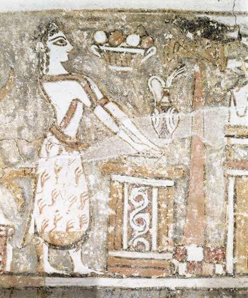 Priestess at an altar, detail from a sarcophagus from a tomb at Ayia Triada, Crete, Late  Period de Minoan