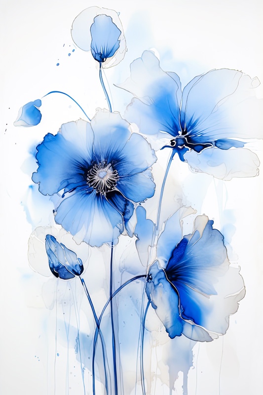 Blaue Aquarell Mohnblume III de Miro May