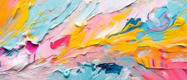 Abstraktes Gemälde mit leuchtenden Farben, abstrakte Acrylkunstwerk im Stil fließender Pinselstriche de Miro May