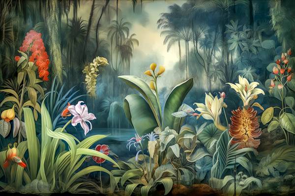 Blumen im Regenwald, Tropischer Wald, bunte Blumen und Pflanzen, Landschaft, Traumhafte Natur de Miro May