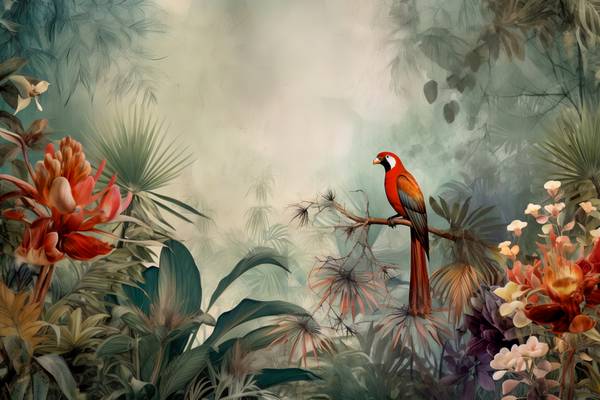 Papagei in tropischen Regenwald. Landschaft mit Papagei, Natur. Tropischer Jungle de Miro May