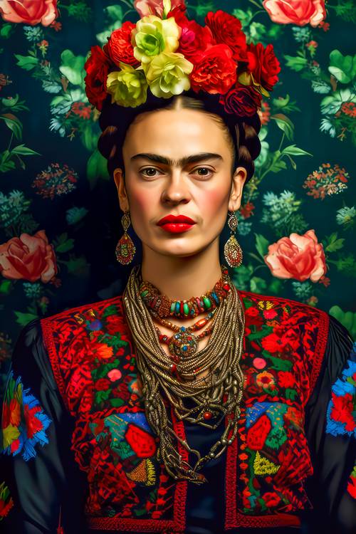 Porträt von Frida Kahlo in einem bunten Kleid  de Miro May
