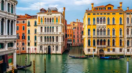 Bunte Häuser am Kanal in Venedig 
