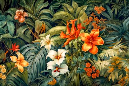 Exotische Blumen im Regenwald, Tropischer Wald, Traumhafte Natur, bunte Blumen und Pflanzen