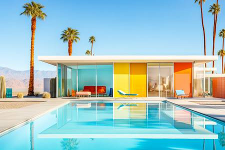 Villa mit Swimmingpool und Palmen. Kalifornia