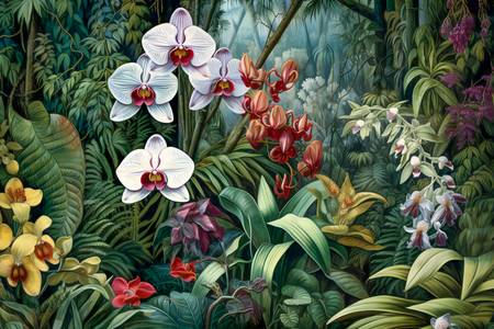 Weisse Orchideen im tropischen Regenwald. Landschaft mit Blumen, Natur, Floral