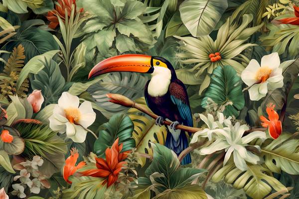 Tukan im Regenwald, Tropischer Regenwald, Tropische Pflanzen, exotische Blumen de Miro May