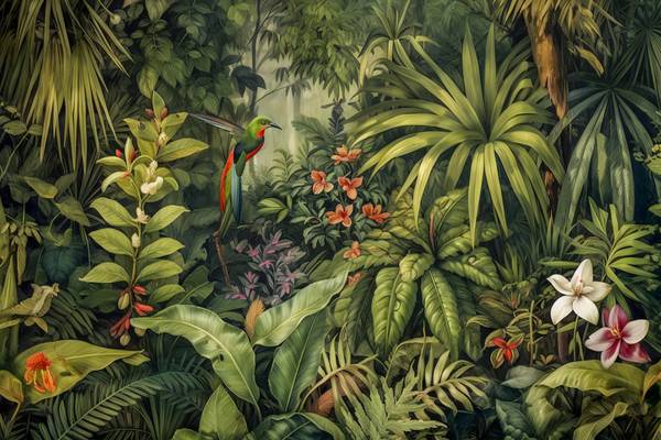 Vogel im Regenwald, Tropischer Regenwald, Traumhafte Natur, Jungle, Pflanzen und Bäume, Landschaft de Miro May