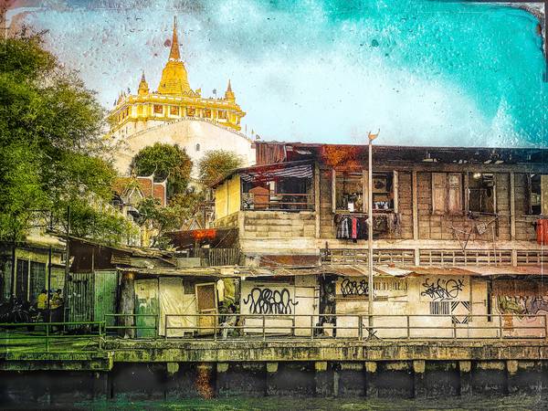 Wat Saket, The Golden Mount, Tempel in Bangkok, Thailand, Fotokunst, Retro, Vintage de Miro May