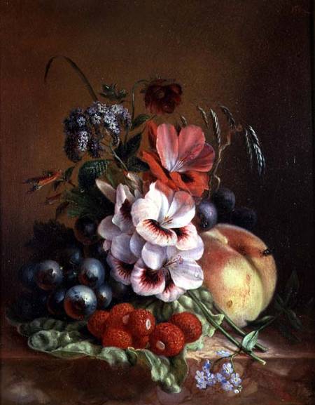 Still life of fruit and flowers de Mme. A. van Ravensway