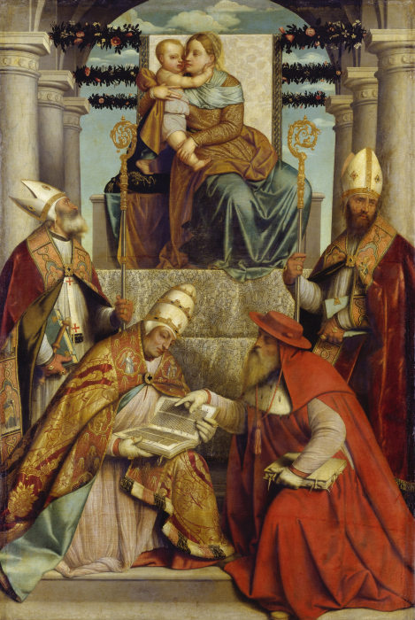 Virgin and Child Enthroned with the Four Fathers of the Latin Church de Moretto da Brescia