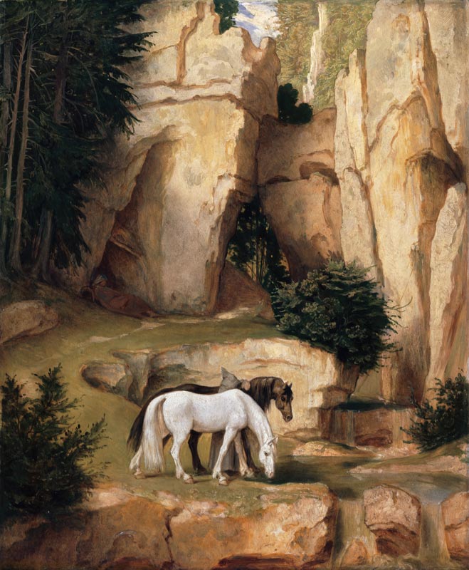A hermit leads horse to the watering-place de Moritz von Schwind