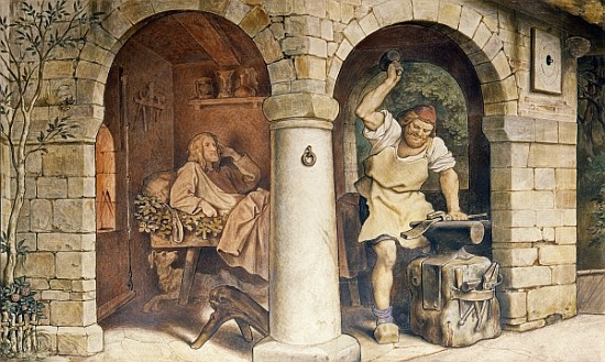 The Blacksmith of Ruhla, c.1854 (detail) (see also 311146) de Moritz von Schwind