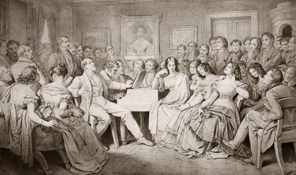 An Evening at Baron von Spaun's: Schubert at the piano among his friends de Moritz von Schwind