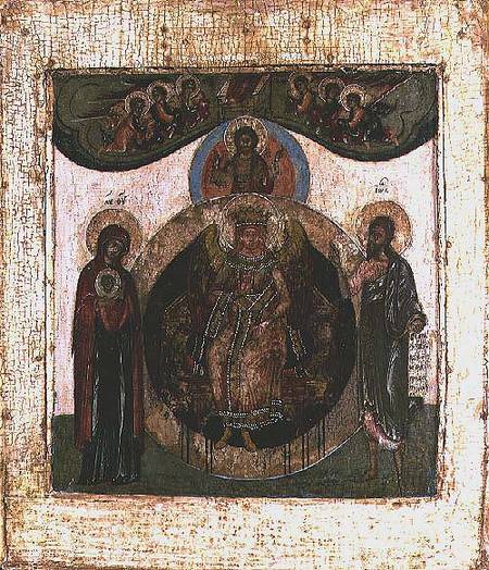Russian icon of Sophia, The Holy Wisdom, enthroned in the form of a fiery winged angel de Moscow school