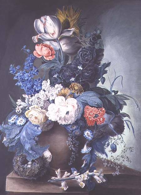 Group of Flowers in a Jar and Bird's Nest de Mrs.Margaret Meen