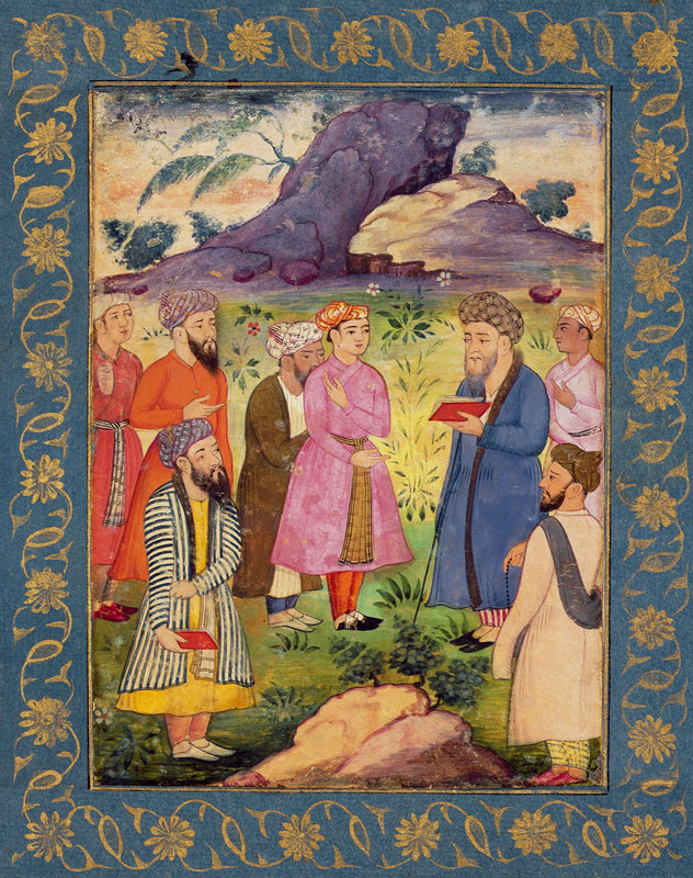 A noble youth with attendants in a landscape, from the Large Clive Album de Mughal School