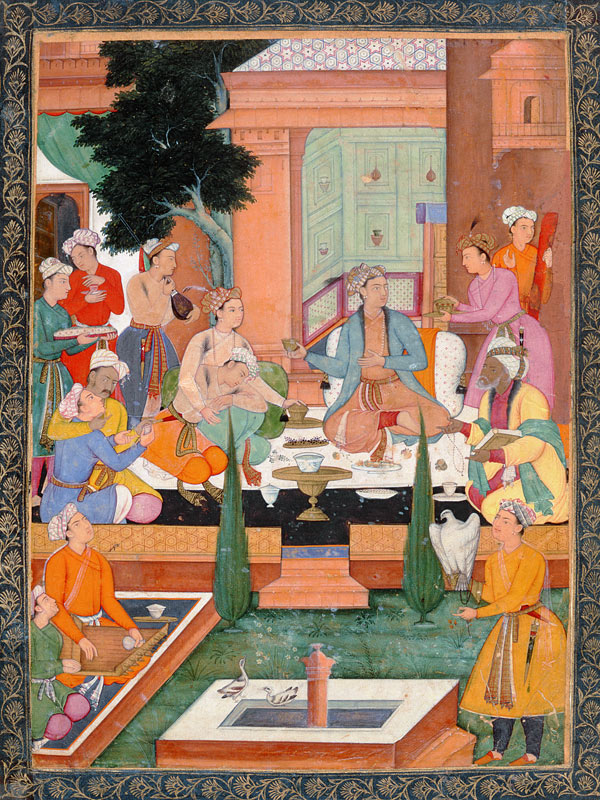 A prince and companions take refreshments and listen to music, from the Small Clive Album de Mughal School