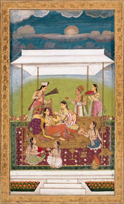 Ladies listening to music in a garden, from the Small Clive Album de Mughal School
