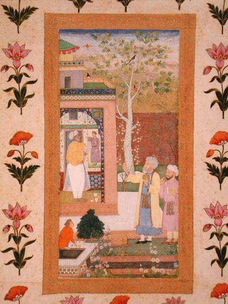 An artist decorating the interior of a garden pavilion, from the Small Clive Album de Mughal School