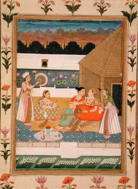 Couple on a terrace at sunset, from the Small Clive Album de Mughal School