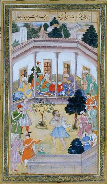 Disturbance by a madman at a social gathering, from the Small Clive Album de Mughal School