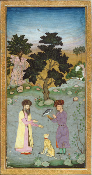 Falconer with companion and pet cheetah, from the Small Clive Album de Mughal School