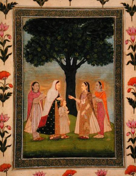 Four Ladies meet by a Tree, from the Small Clive Album de Mughal School