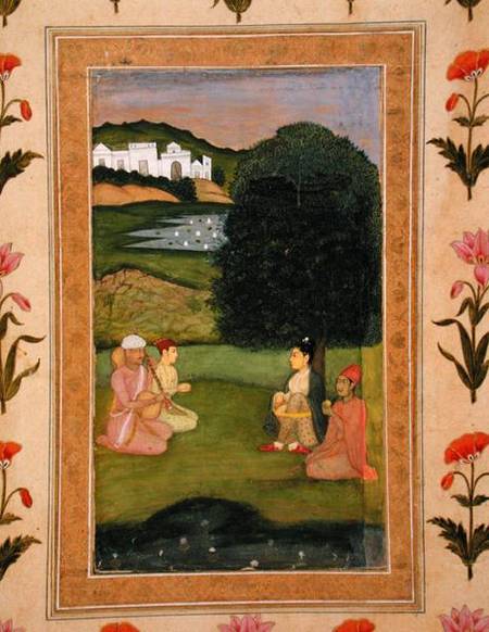 Lady and attendant listening to music at sunset, from the Small Clive Album de Mughal School
