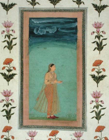 Lady holding a flower, from the Small Clive Album de Mughal School