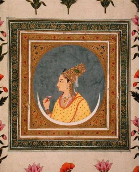 Portrait of a lady holding a lotus petal, from the Small Clive Album de Mughal School