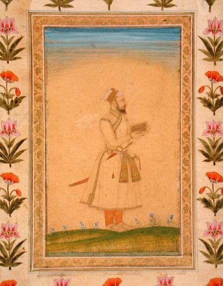 Standing figure of a nobleman, holding a book, from the Small Clive Album de Mughal School