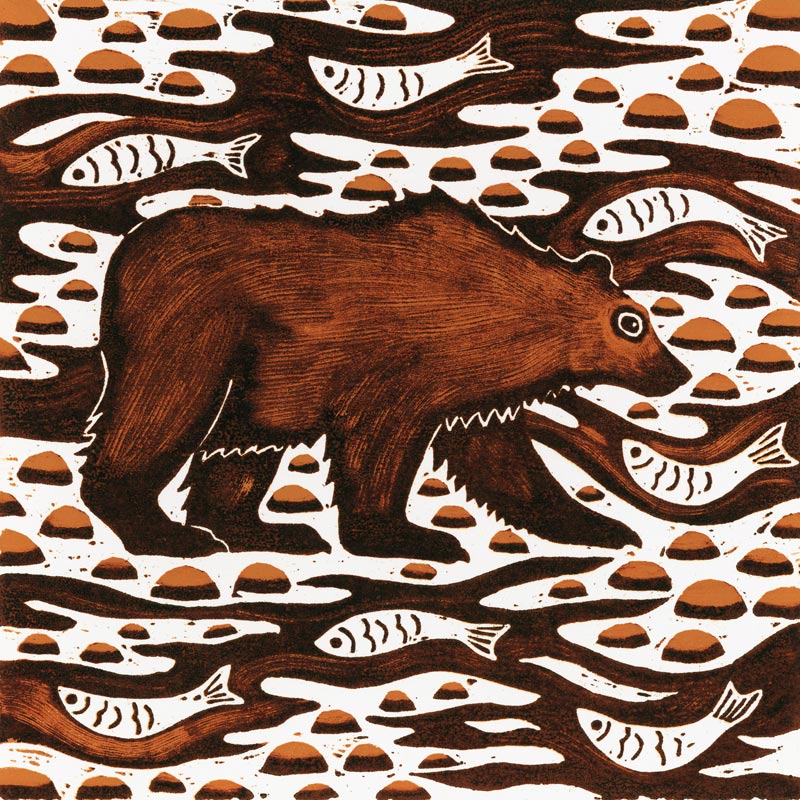 Fishing Bear, 2001 (woodcut)  de Nat  Morley
