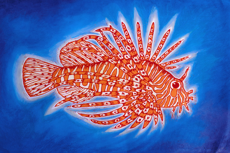 Lionfish, 1998 (woodcut print and mixed media)  de Nat  Morley