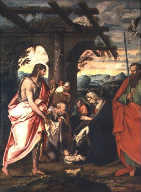 Birth of Christ with St. Paul and St. John the Baptist (panel) de Neapolitan School