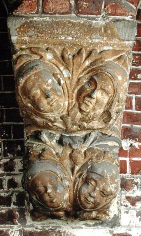 Carved capital depicting four faces, from the south portal de Netherlandish School
