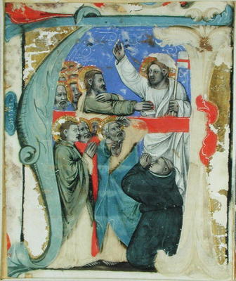 Historiated initial 'A' depicting The Incredulity of St. Thomas, c.1370 (vellum) de Niccolo di Giacomo