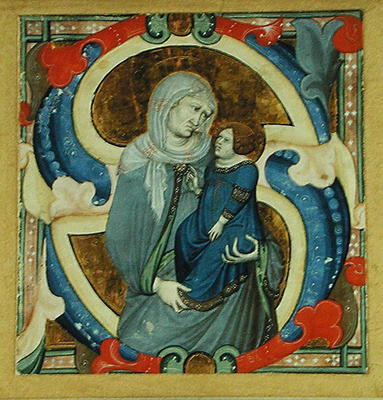 Historiated initial 'S' depicting St. Anne and the Virgin (vellum) de Niccolo di ser Sozzo Tegliacci
