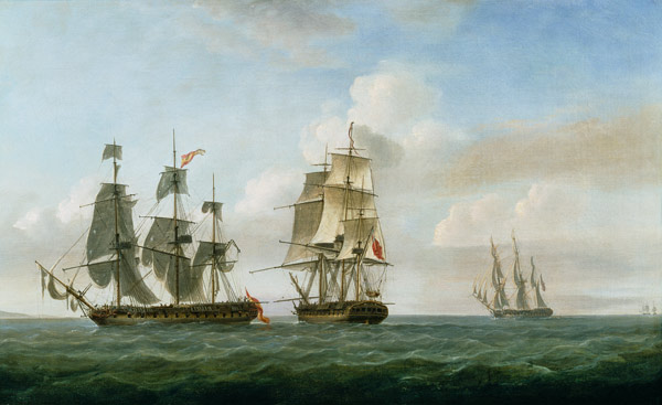 The Spanish frigate 'La Fama' having outsailed the 'Medusa' engages with and surrenders to H.M.S. 'L de Nicholas Pocock