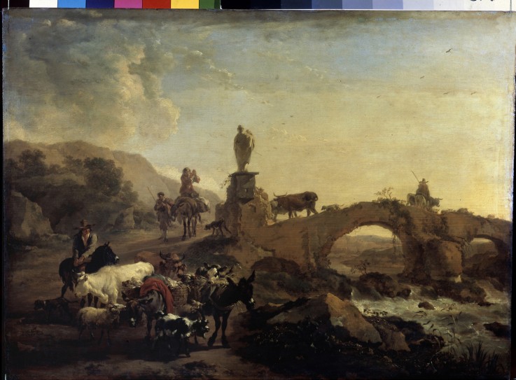 Italian landscape with a Small Bridge de Nicolaes Berchem