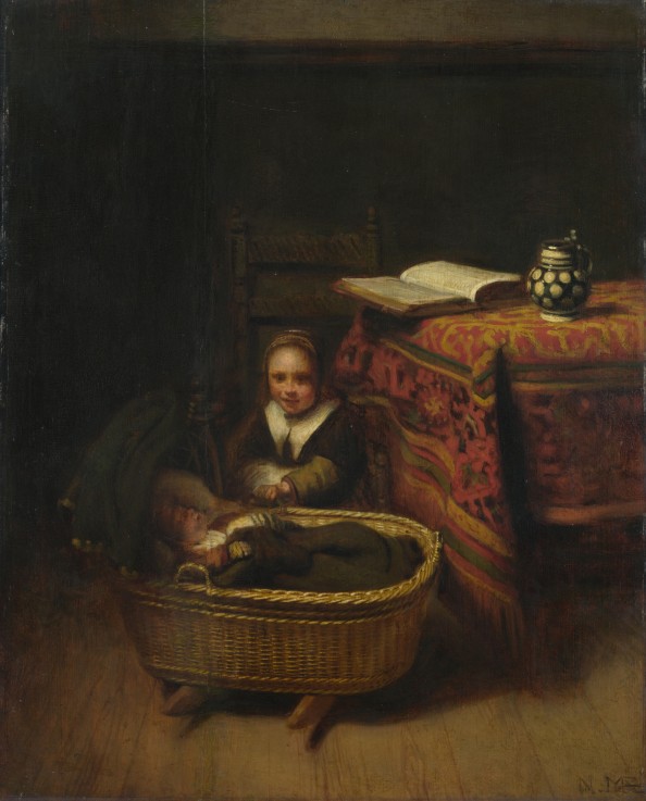 A Little Girl rocking a Cradle de Nicolaes Maes