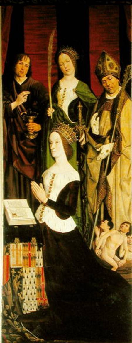 Triptych of Moses and the Burning Bush, right panel depicting Jeanne de Laval (d.1498) with St. John de Nicolas Froment