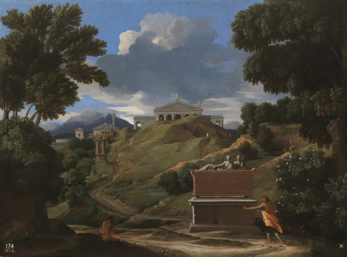 Landscape with Antique Tomb and Two Figures de Nicolas Poussin