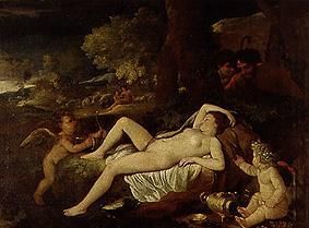 Resting Venus with Amor de Nicolas Poussin