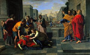 La muerte de Safira de Nicolas Poussin