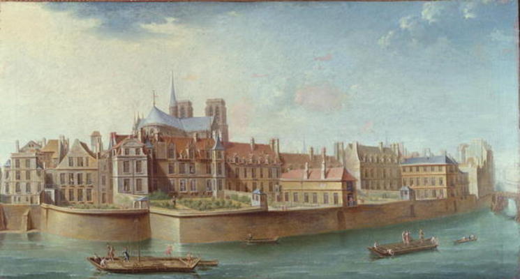 View of the Ile de la Cite from Ile St. Louis, Paris (oil on canvas) de Nicolas Raguenet