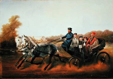 Tsar Alexander II (1818-81) Driving with his Sons in Zarskoje Selo de Nikolai Egorevich Sverchkov
